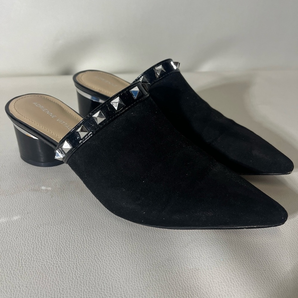 Adrienne Vittadini Black Studded Mules NWOT